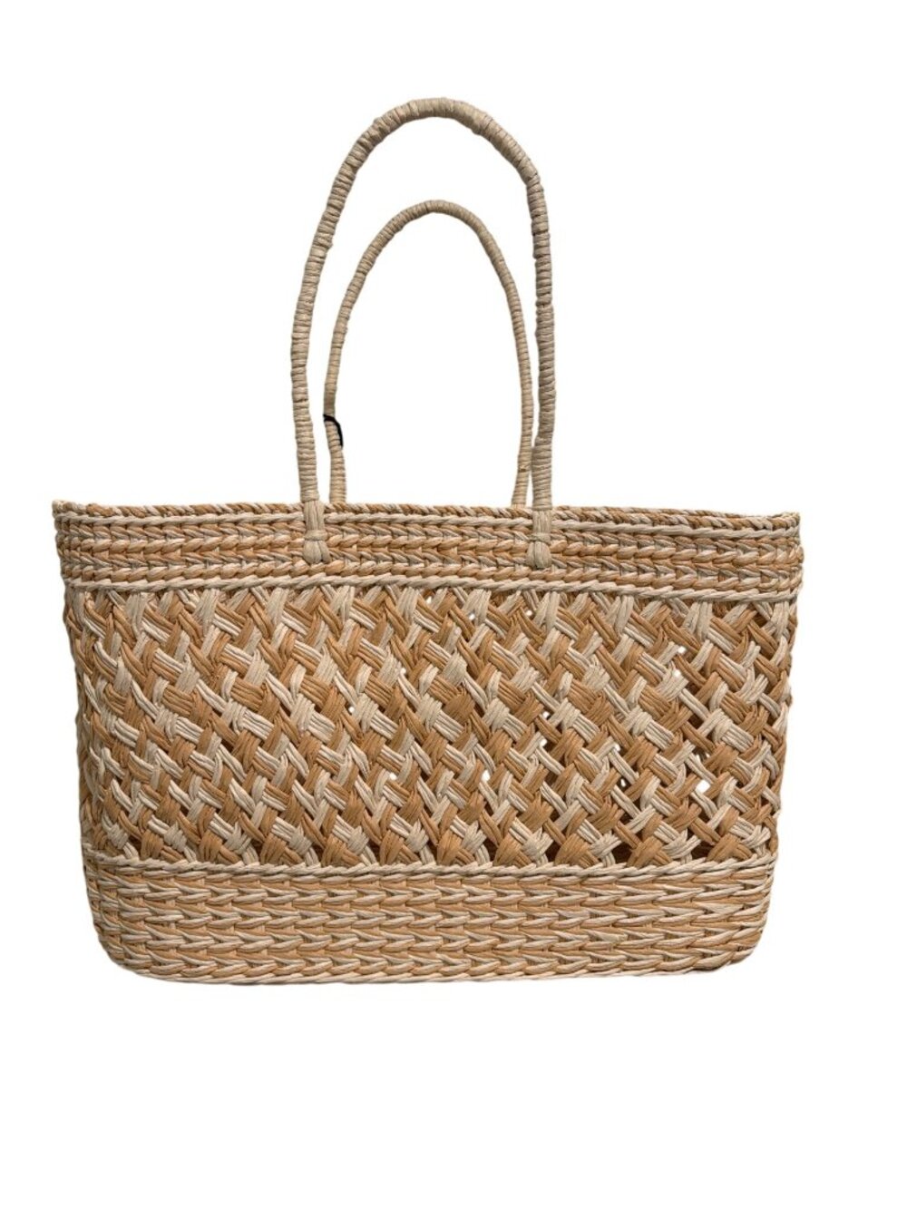 Natural Straw Woven Tote Bag With Double Handles - Shade & Shore - Picture 5 of 8